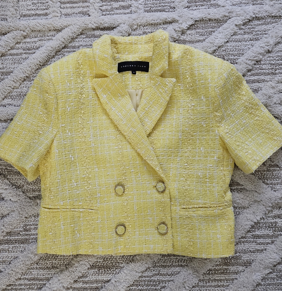 Yellow Tweed Short-Sleeve Jacket - Picture 2 of 4